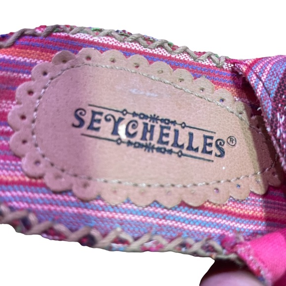 Seychelles Pink Stripped Canvas Bo Peep Toe Slingback Cork Wedges Women Size 7.5 - Picture 12 of 14